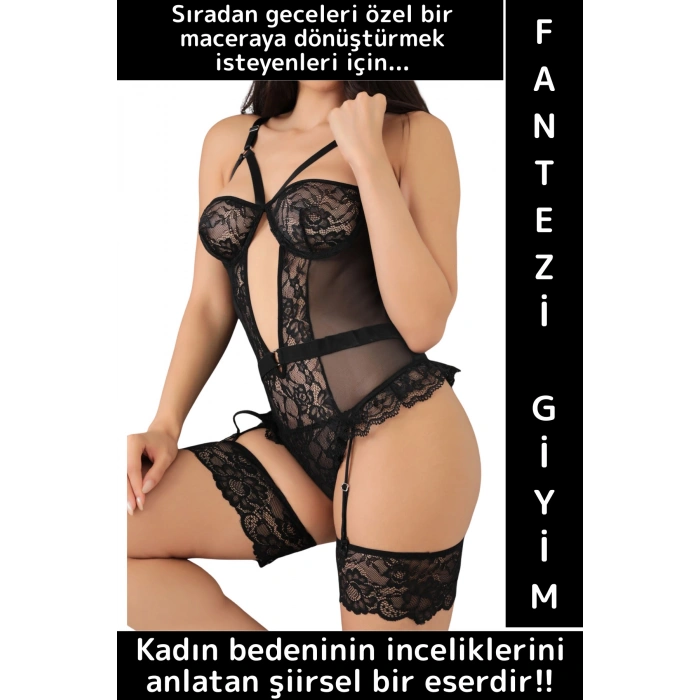 Özel Gün Gece Yılbaşı Sevgililer Günü Hediye Çok Şık Rahat Sexy Fantezi Giyim Kadın Jartiyer Takımı