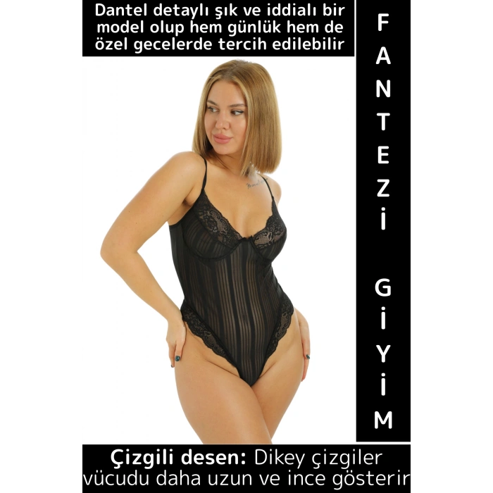Özel Seri Yılbaşı Sevgililer Günü Hediye Gündelik Gece Sexy Rahat Şık Fantezi Kadın Çizgili Bodysuit