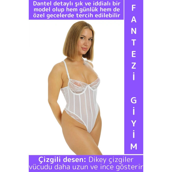 Özel Seri Yılbaşı Sevgililer Günü Hediye Gündelik Gece Sexy Rahat Şık Fantezi Kadın Çizgili Bodysuit