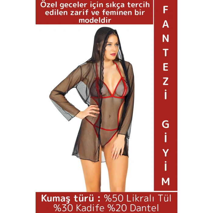 Özel Kreasyon Sevgililer Günü Gündelik Gecelik Sabahlık Zarif Sexy Şık Rahat Tül Kadın Fantezi Takım