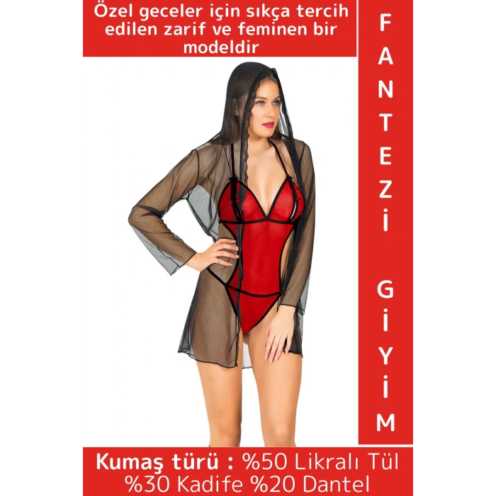 Özel Kreasyon Sevgililer Günü Gündelik Gecelik Sabahlık Zarif Sexy Şık Rahat Tül Kadın Fantezi Takım