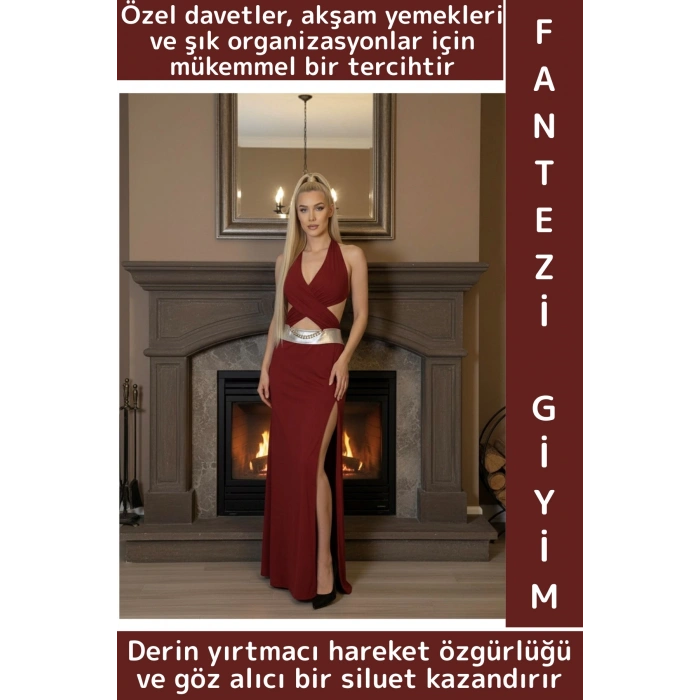 Yeni Sezon Yıldönümü Buluşma Özel Gece Zarif Rahat Kadın Derin Yırtmaç Sexy Fantezi Gecelik Kostüm