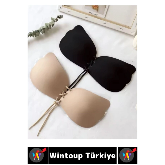 Gündelik İç Göstermez Elastik Kaydırmaz Toparlayıcı Doğal Görünüm Yapışkan Kelebek Sütyen İkili Set