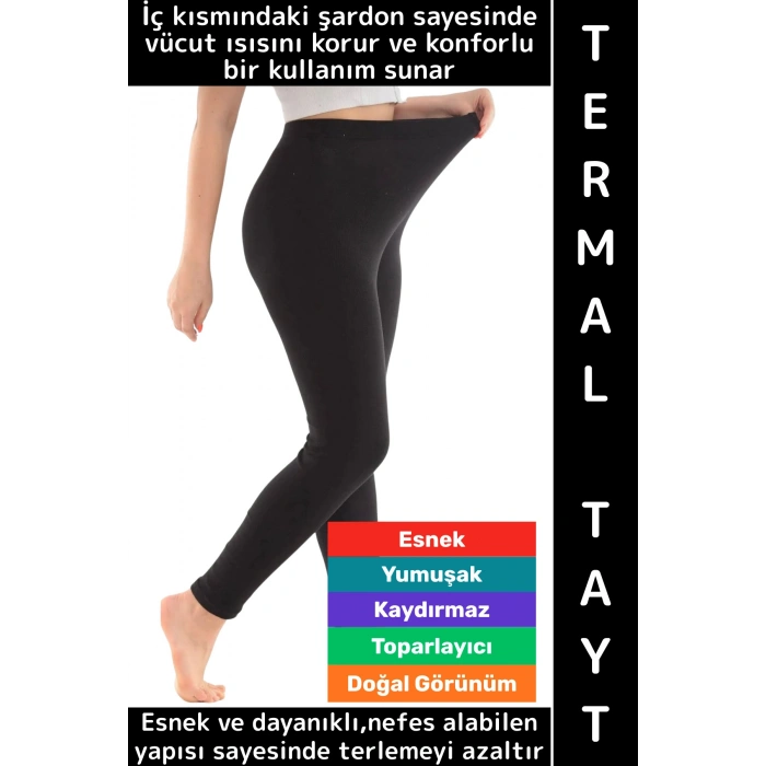 Gündelik Spor Kullanım Kışın Sıcak Tutan Toparlayıcı Esnek Konforlu İçi Şardonlu Kadın Termal Tayt