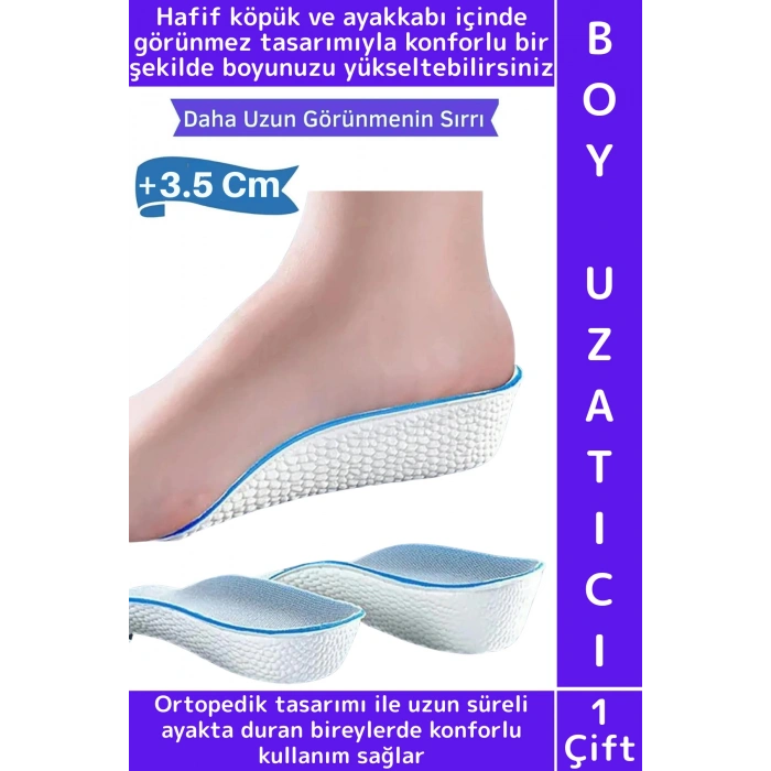 Konforlu Bot Spor Ayakkabısı Kadın Erkek 3.5 Cm Boy Uzatan Gizli Topuk Yükseltici Köpük Tabanlık