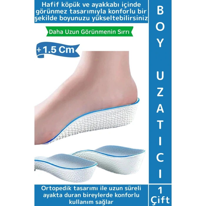 Konforlu Bot Spor Ayakkabısı Kadın Erkek 1.5 Cm Boy Uzatan Gizli Topuk Yükseltici Köpük Tabanlık