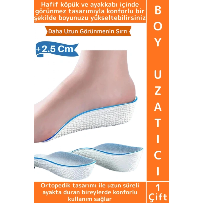 Konforlu Bot Spor Ayakkabısı Kadın Erkek 2.5 Cm Boy Uzatan Gizli Topuk Yükseltici Köpük Tabanlık