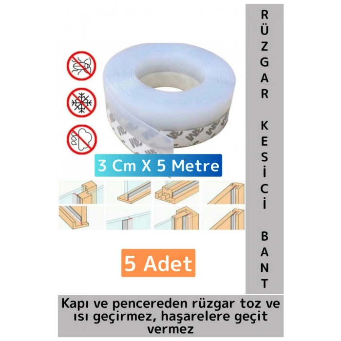 Özel Üretim Kapı Altı Pencere Rüzgar Böcek Haşere Önleyen Rüzgar Kesici Bant 3 Cm X 5 Metre 5 Adet