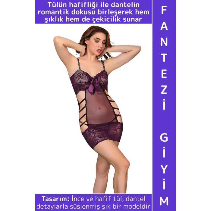 Özel Kreasyon Sevgililer Günü Yılbaşı Gece Sexy Çok Şık Rahat Dantelli Tül Kadın Fantezi Gecelik