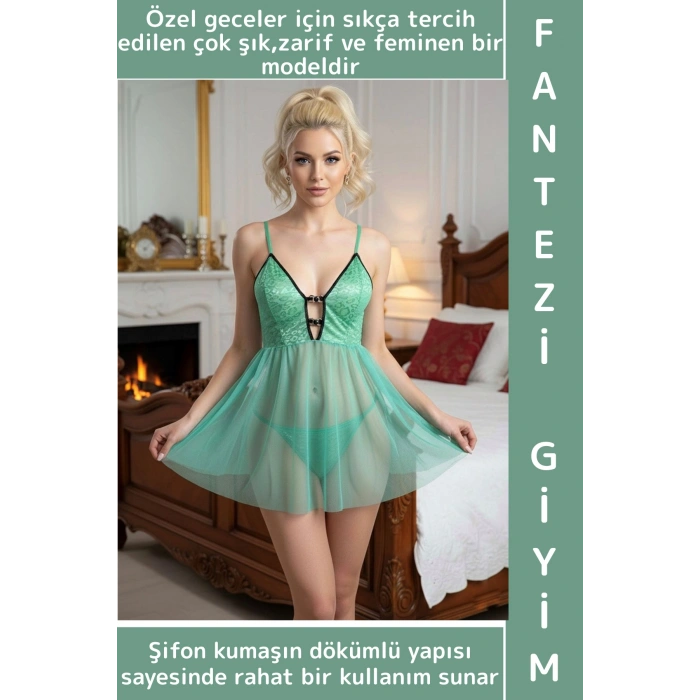 Özel Tasarım Sevgililer Günü Yıldönümü Gece Hediye Sexy Fantezi Zarif Rahat Şık Kadın Şifon Gecelik