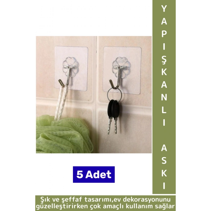 Kolay Montaj Banyo Mutfak Antre Resim Çerçeve Soket Çöp Kutusu Şık Kendinden Yapışkanlı Askı 5 Adet