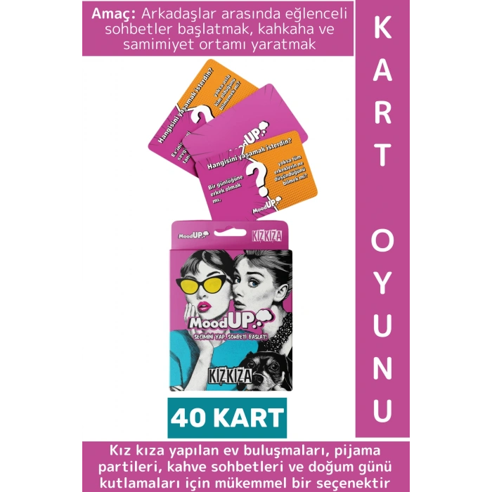 Eğlenceli Vakit Geçirme Bol Kahkaha Kız Gecesi Arkadaş Grup Soru Görev Oyunu 40 Kart-MoodUP Kız Kıza