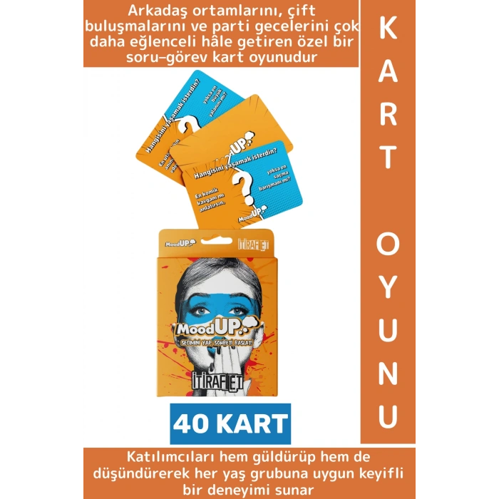 Eğlenceli Vakit Geçirme Bol Kahkaha Arkadaş Grubu Yetişkin Soru Görev Oyunu 40 Kart-MoodUP İtiraf Et