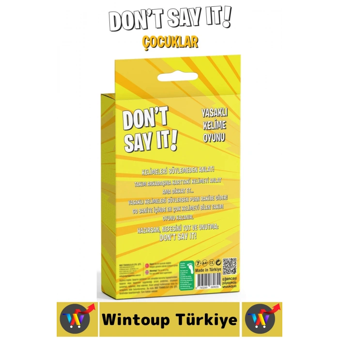 Eğitici Konsantrasyon Dikkat Zeka Gelişimi Eğlenceli Vakit Geçirme Kart Oyunu Dont Say It-Çocuklar