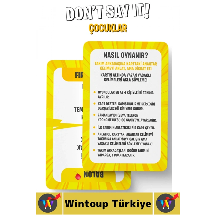 Eğitici Konsantrasyon Dikkat Zeka Gelişimi Eğlenceli Vakit Geçirme Kart Oyunu Dont Say It-Çocuklar
