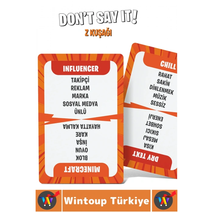 Eğitici Dikkat Zeka Gelişimi Eğlenceli Vakit Geçirme Genç Nesil Kart Oyunu Dont Say It-Z Kuşağı