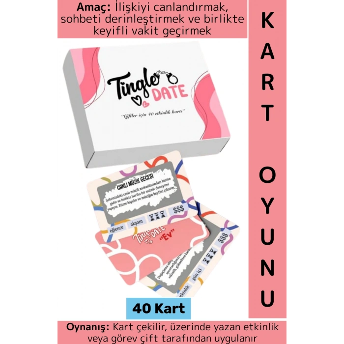 Eğlenceli Romantik Keyifli Vakit Sürpriz Görev Etkinlik Sevgili Çift İlişki Oyun-Tingle Date 40 Kart
