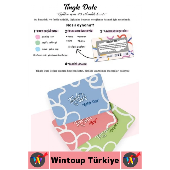 Eğlenceli Romantik Keyifli Vakit Sürpriz Görev Etkinlik Sevgili Çift İlişki Oyun-Tingle Date 40 Kart