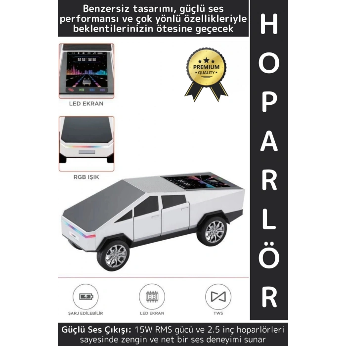 Premium Güçlü Ses USB AUX Speaker CyberTruck Lüks Araba Tasarımlı RGB Led Ekranlı Bluetooth Hoparlör