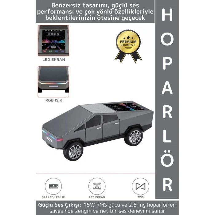 Premium Güçlü Ses USB AUX Speaker CyberTruck Lüks Araba Tasarımlı RGB Led Ekranlı Bluetooth Hoparlör