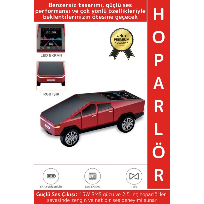 Premium Güçlü Ses USB AUX Speaker CyberTruck Lüks Araba Tasarımlı RGB Led Ekranlı Bluetooth Hoparlör