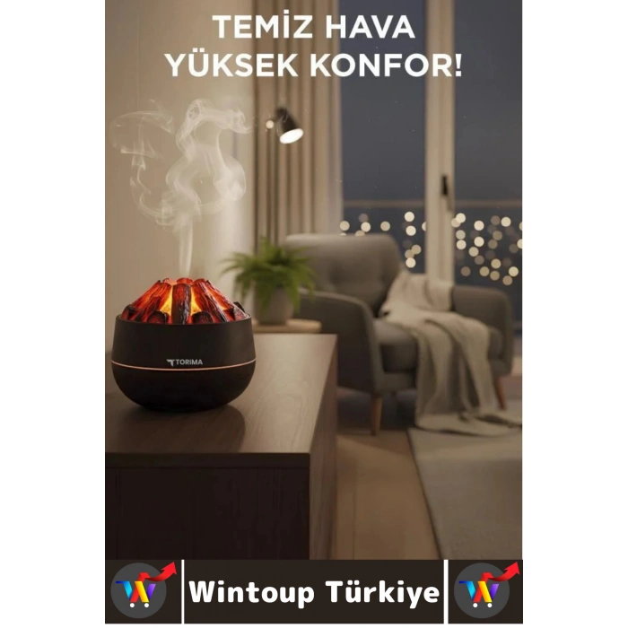 Premium Ultrasonik Sessiz Çalışma Meditasyon Yoga Şık Odun Ateşi Efekti Oda Hava Nemlendirici 300 ML