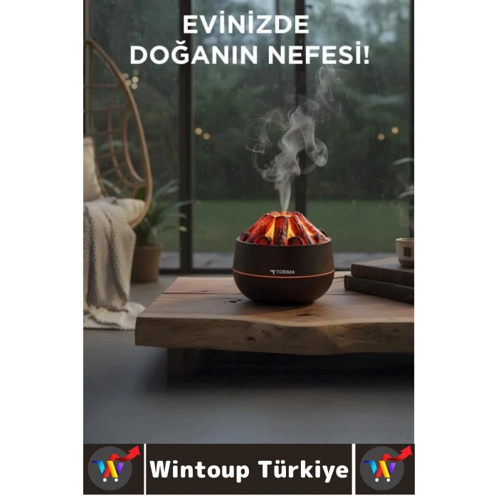 Premium Ultrasonik Sessiz Çalışma Meditasyon Yoga Şık Odun Ateşi Efekti Oda Hava Nemlendirici 300 ML