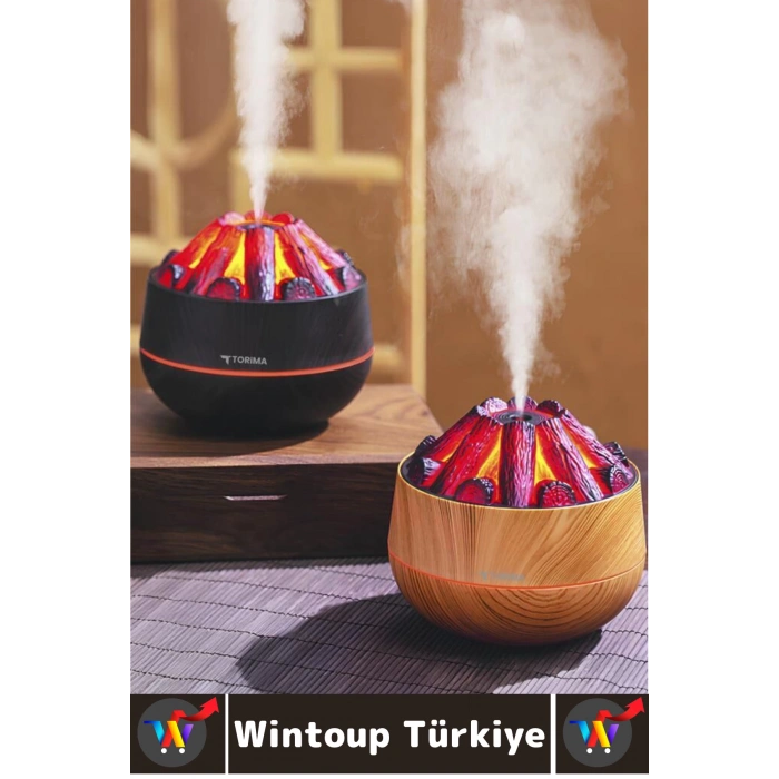 Premium Ultrasonik Sessiz Çalışma Meditasyon Yoga Şık Odun Ateşi Efekti Oda Hava Nemlendirici 300 ML