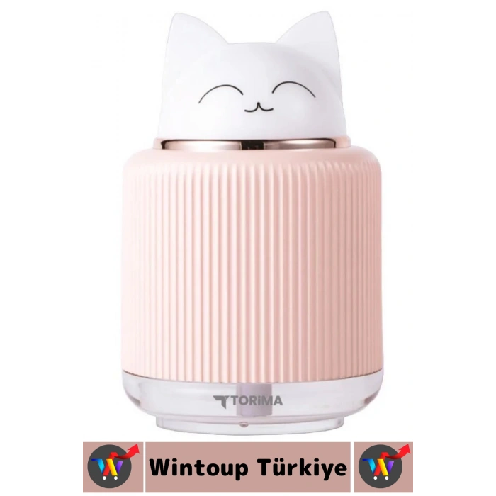 Premium Ultrasonik Sessiz Buhar Makine Sevimli Kedi Ev Ofis Çocuk Bebek Oda Hava Nemlendirici 300 ML