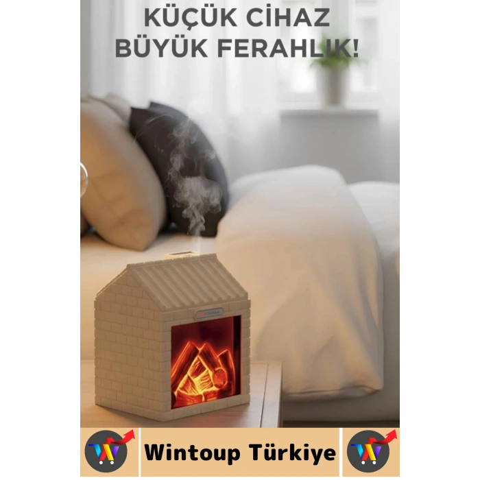 Premium Sessiz Ultrasonik LED Şömine Efektli Ahşap Görünüm Gece Lambası Oda Hava Nemlendirici 200 ML