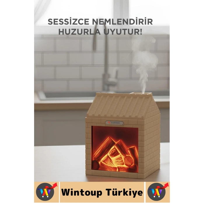Premium Sessiz Ultrasonik LED Şömine Efektli Ahşap Görünüm Gece Lambası Oda Hava Nemlendirici 200 ML