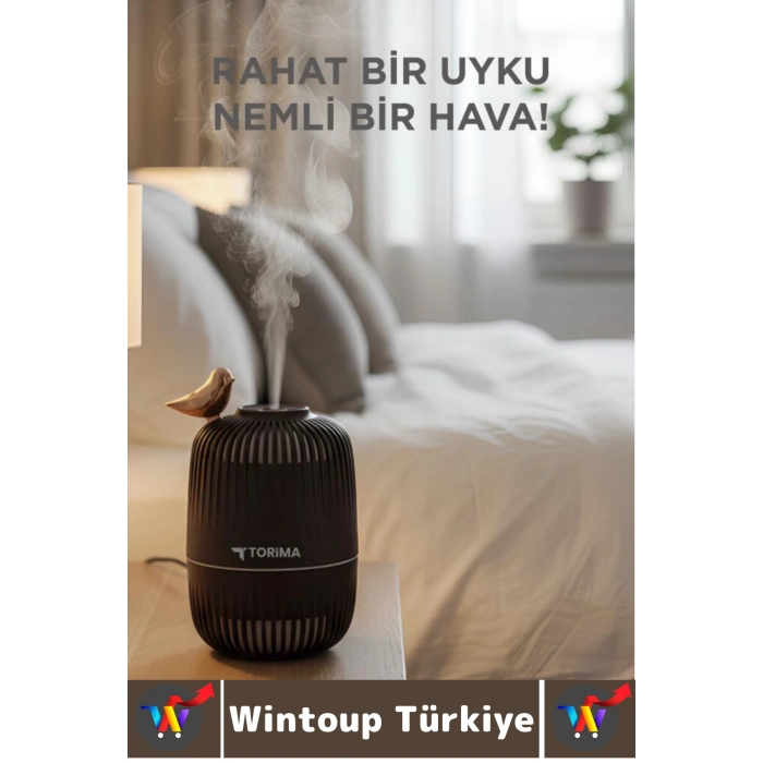 Premium Buhar Makinesi Şık Kuş Detaylı Ahşap Görünümlü Renkli LED Işık Oda Hava Nemlendirici 280 ML