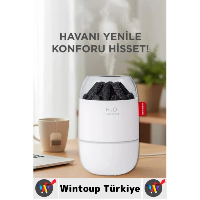 Premium Sessiz Buhar Makinesi Meditasyon Led Işıklı Odun Ateşi Efektli Oda Hava Nemlendirici 280 ML