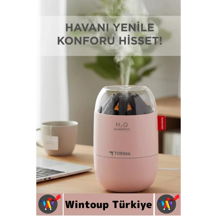 Premium Sessiz Buhar Makinesi Meditasyon Led Işıklı Odun Ateşi Efektli Oda Hava Nemlendirici 280 ML