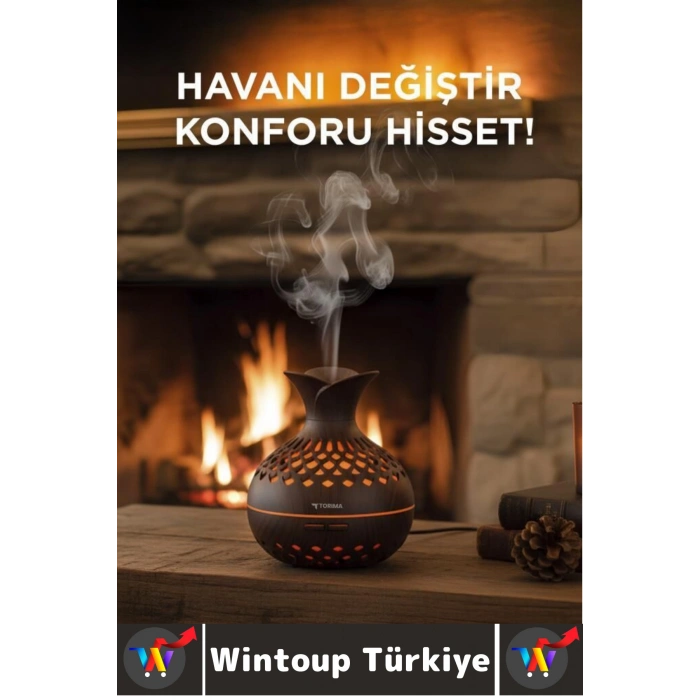 Premium Ultrasonik Sessiz Led Işık Çiçek Vazosu Tasarım Ahşap Görünüm Oda Hava Nemlendiricisi 300 ML