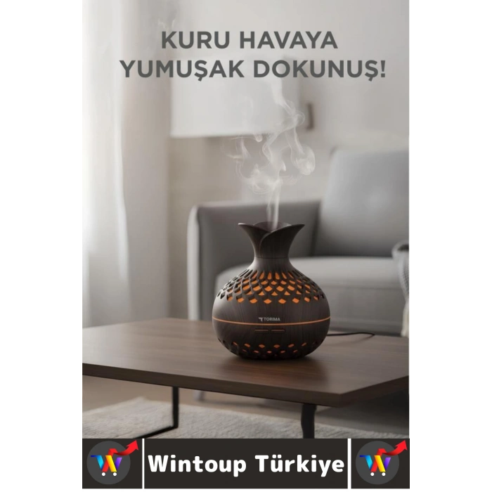 Premium Ultrasonik Sessiz Led Işık Çiçek Vazosu Tasarım Ahşap Görünüm Oda Hava Nemlendiricisi 300 ML