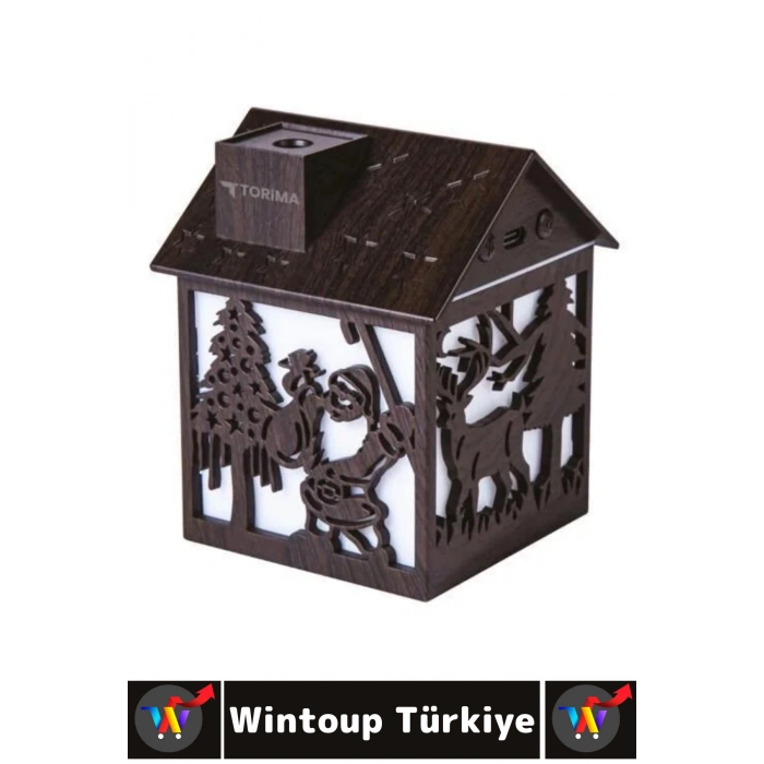 Premium Led Işık Buhar Makinesi Yılbaşı Temalı Ahşap Görünüm Mini Ev Oda Hava Nemlendiricisi 240 ML