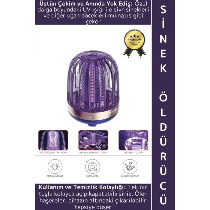 Premium İç Dış Mekan Elektrikli Lamba Sivrisinek Kovucu Sineksavar Şarjlı UV Sinek Öldürücü Mavi