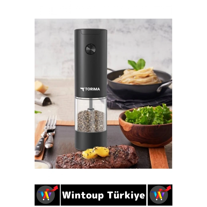 Premium Elektrikli Otomatik Öğütme Ayarlı Tuz Karabiber Değirmeni Işıklı Pilli Şık Baharat Öğütücü