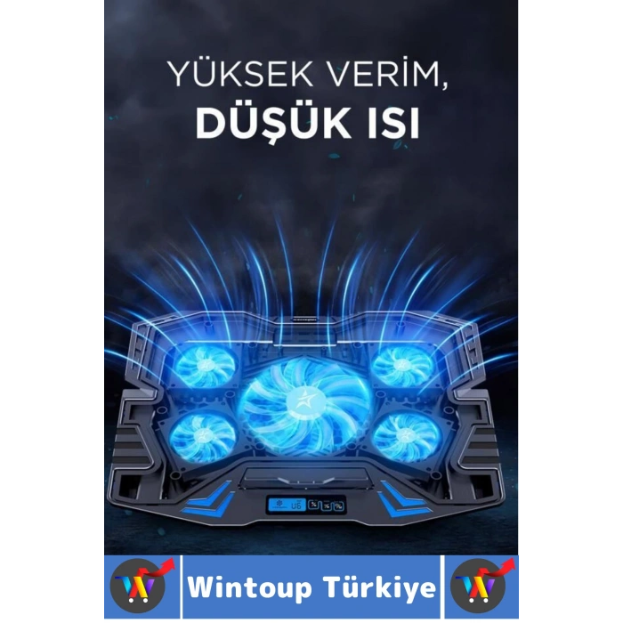 Premium Süper Güçlü 5 Fan Notebook Dizüstü Bilgisayar RGB Işıklı Ayarlanabilir Laptop Soğutucu Fan