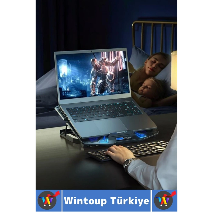 Premium Süper Güçlü 5 Fan Notebook Dizüstü Bilgisayar RGB Işıklı Ayarlanabilir Laptop Soğutucu Fan