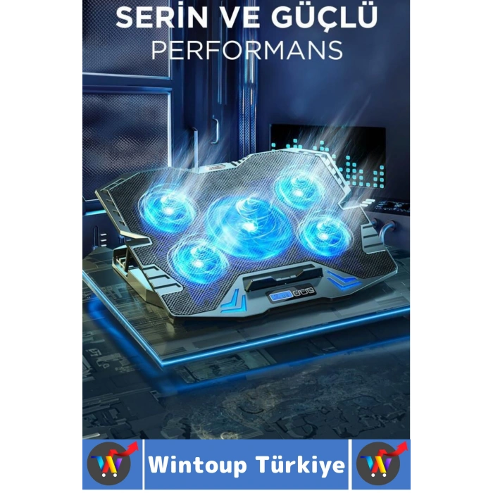 Premium Süper Güçlü 5 Fan Notebook Dizüstü Bilgisayar RGB Işıklı Ayarlanabilir Laptop Soğutucu Fan