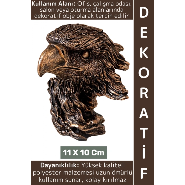 Premium Dekoratif Biblo Hediyelik Ev Ofis Masa Üstü Şık Dayanıklı Polyester Kartal Büstü 11 X 10 Cm