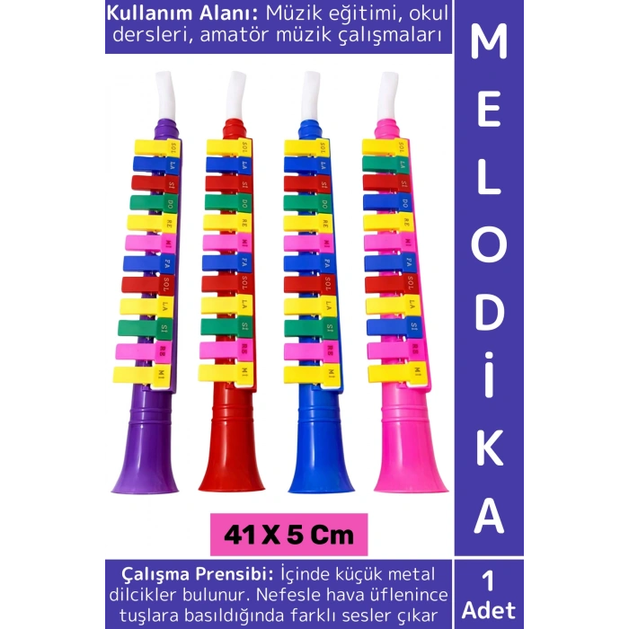 Eğitici Çocuk Müzik Nota Öğrenimi Eğlenceli Üflemeli Tuşlu Çalgı Renkli Plastik Melodika 41 X 5 Cm