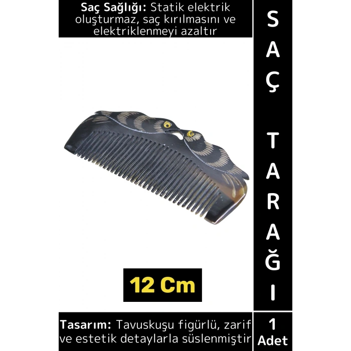 Kompakt Çanta Boy Saç Kırılması Elektriklenme Azaltan Doğal Kemik Zarif Tavuskuşu Saç Tarağı 12 Cm