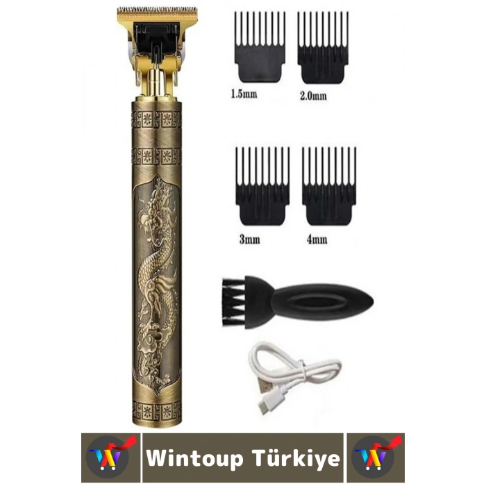 Premium T Bıçak 4 Taraklı Sakal Ense Çizik Şekillendirme Şık Tasarım Kablosuz Şarjlı Tıraş Makinesi