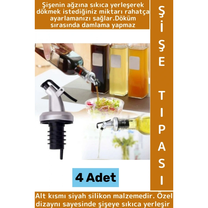 Dayanıklı Damlatmaz Sızdırmaz Kapaklı Nar Ekşisi Sirke Limon Şişesi Pratik Yağdanlık Ucu Tıpa 4 Adet