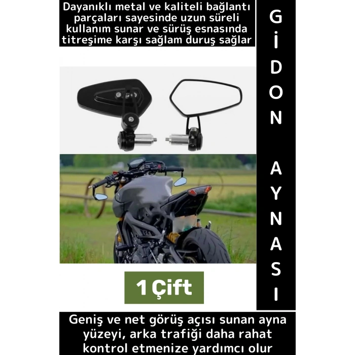 Dayanıklı Kolay Montaj Motor Yan Ayna Güvenli Kullanım Geniş Net Görüş Şık Motosiklet Gidon Aynası