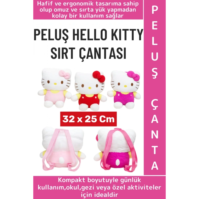 Yeni Sezon Çocuk Genç Kadın Gündelik Okul Sevimli Hello Kitty Yumuşak Peluş Sırt Çantası 32 X 25 Cm