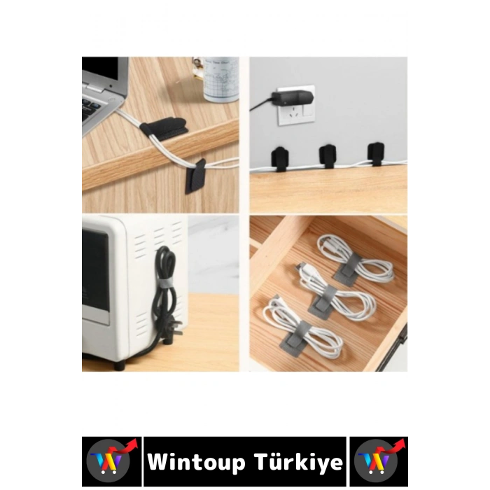 Montanjsız Masa Üstü Ev Ofis Kablo Karışıklık Düzenleyici Şık Kendinden Yapışkanlı Cırt Bant 20 Adet